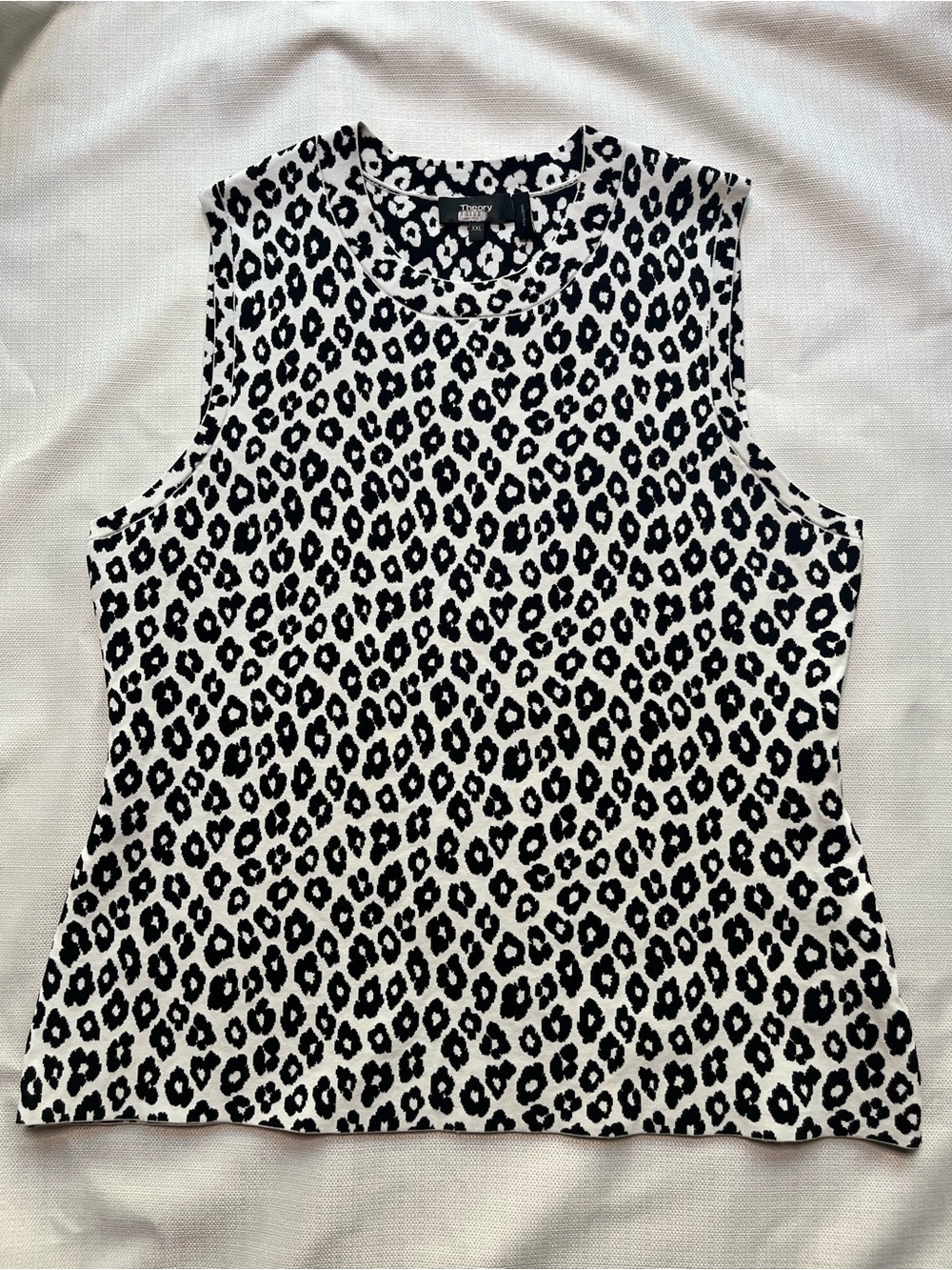 Theory Top Leopard Print Sleeveless Shell Black White Quiet Luxury Animal Print